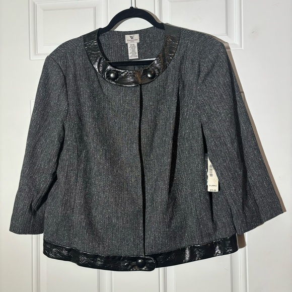 NWT Worthington Grey Tweed Cropped Jacket w/Patent Leather Trim, Size XL - Picture 1 of 10